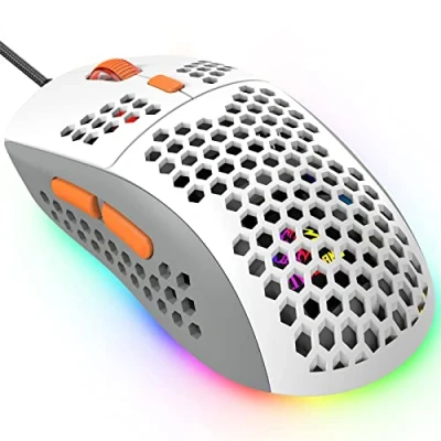 Imagen de KUIYN 383 Pro Ratón para Juegos con Cable Ultraligero, Carcasa Ligera de Panal Abeja, 6 Ratones retroiluminados respiración RGB, dpi Ajustables 6400, USB Win10/XP/Xbox/PS4/Mac/HP/Acer