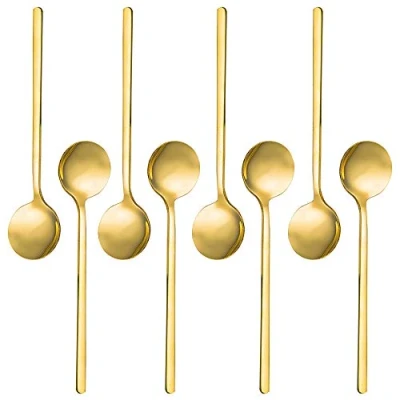 Imagen de Paquete de 8, cucharas café espresso acero inoxidable chapadas en oro, mini cucharaditas SourceTon, set para café, azúcar, postre, pastel, helado, sopa, antipasto, capuchino, 5.3 pulgadas