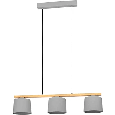 Imagen de Eglo lámpara colgante mesa de comedor Mariel, barra 3 luces para sala y comedor, luminaria metal en gris madera natural, FSC100HB, luz con casquillo E27