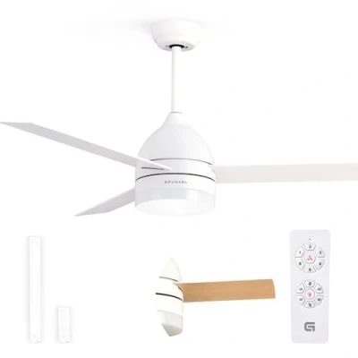 Imagen de Grunkel Ventilador de Techo con luz LED y aspas instalación reversibles blanco madera SKYECO 42 Mando a distancia. 6 velocidades. Temporizador 8h 35W (106cm diametro)