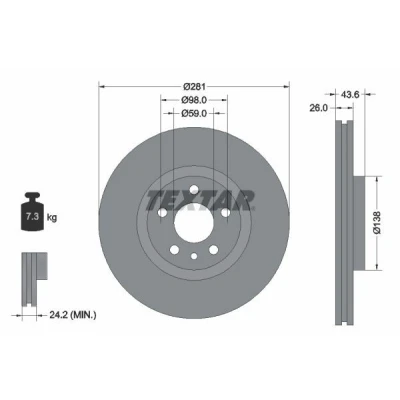Imagen de TEXTAR PRO 92074003 Disco de freno 281 26 05/06 98 ventilación interna revestido sin cojinete rueda, perno sujeción buje rueda