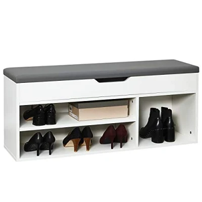 Imagen de Meerveil Banco Zapatero, Zapatero con Asiento Acolchado Madera Almacenamiento Cajón 2 estantes,104 x 45 30 (Blanco)