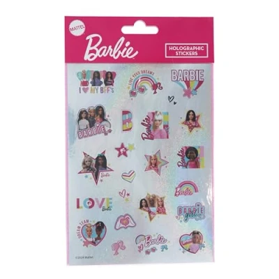 Imagen de Pegatinas holográficas Barbie Hoja de 23 calcomanías para álbumes recortes Relleno bolsas fiesta Papelería
