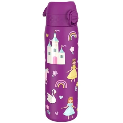Imagen de Ion8 Botella de Agua Acero Inoxidable, 600ml, a Prueba Fugas, Fácil Abrir, Aptas para Lavavajillas, Cerradura Segura, Asa Transporte, Limpiar, Diseño en Relieve, Princesa