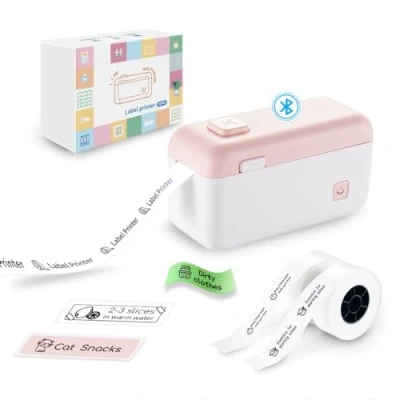 Imagen de vretti Impresora de Etiquetas portátil Recargable Bluetooth para el hogar, Escuela y Oficina, Compatible con Android e iOS (3 Rollos Papel)