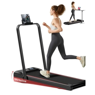 Imagen de LONTEK Cinta de Correr Plegable Inclinable 12KM/H, Walking Pad 3 en 1 con Motor Silencioso Mejorado 2.5HP, Capacidad Carga Máxima 136KG