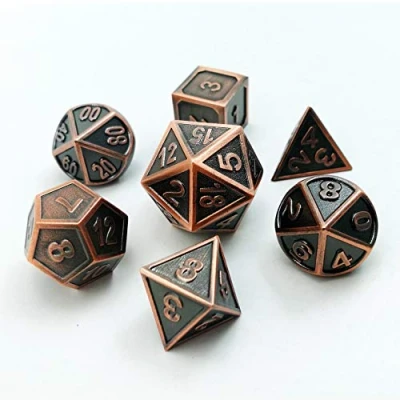 Imagen de Bescon juego de 7 dados poliédricos cobre antiguo metal sólido, rol metálico, piezas D4 D20