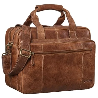 Imagen de STILORD &#039;Experience&#039; Maletín Cuero Hombre y Mujer Bolso Negocios Mensajero Bandolera portátil de 15.6&#039; 14&#039; auténtica Piel, Color:Napoli marrón