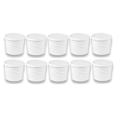Imagen de Silplast 10 cubos de 5 litros con tapa, color blanco, unidades, apilables para leche, miel, plástico, aptos alimentos, harina y agua