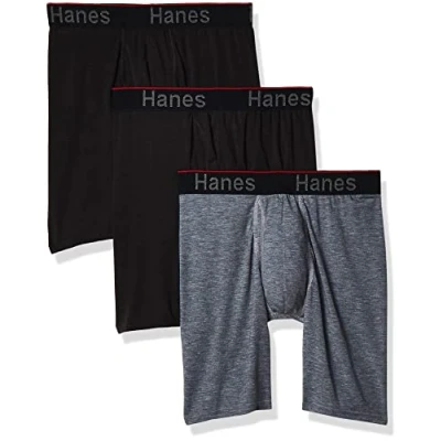 Imagen de Hanes Calzoncillos Tipo bóxer para Hombre, Ajuste Flexible, Soporte Total, Paquete de 3 Ropa Interior, Pierna Larga Gris/Negro, XXL (Pack 3)