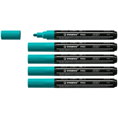 Imagen de Marcador acrílico STABILO FREE Acrylic T300 Punta redonda 2 3mm Caja con 5 unidades color verde turquesa