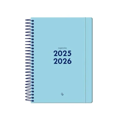 Imagen de Agenda escolar liderpapel 2025 2026 espiral basic azul dia pagina a5 bilingüe papel fsc 70 gr.