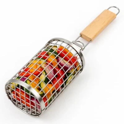 Imagen de Flame Fox Cesta para barbacoa de alta calidad acero inoxidable I Ideal asar verduras, carne y pescado duradera una fácil preparación (1)