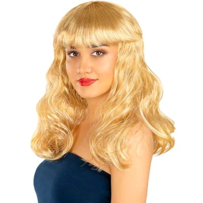 Imagen de Funidelia Peluca rubia con flequillo para mujer Originales &amp; Divertidos Accesorios adultos, accesorio disfraz Blanco