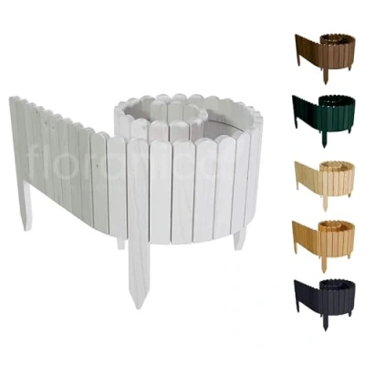 Imagen de Floranica Rollborder Valla de Madera Flexible 200 x 10 cm Blanco Pino Borde césped Bordillos para Jardin Decoraciónpara huertos jardín Borduras