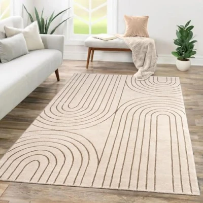 Imagen de TT Home Alfombra Habitación Salon Dormitoro Pelo Corto Patrón Geométrico 3D Abstract, Color:Beige Claro Gris, Tamaño:80x150 cm