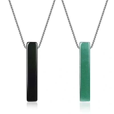 Imagen de COAI Collares para la Pareja de Novios con Colgantes Barra Rectangular Piedras Naturales Obsidiana y Aventurina