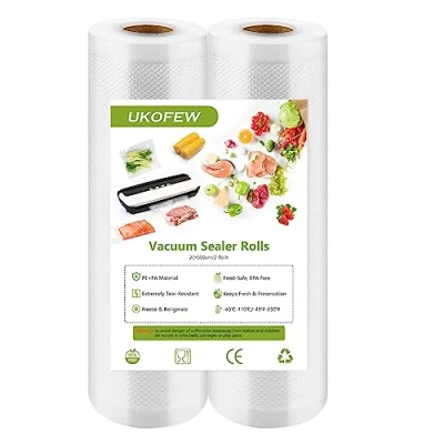 Imagen de 2 Rollos Bolsas de Vacio Para Alimentos, Envasado Al Vacío, Envasadora Vacio, Sin BPA, Dispositivos Vacío Alimentos (20 cm x 500 cm)