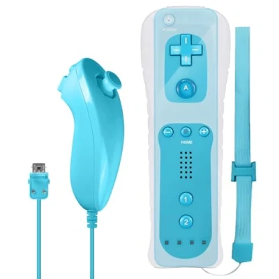 Imagen de Leikurvo mando a distancia Wii con Nunchuck, Wii, Nunchuck para Vernbedinung Remote Plus de repuesto Jostick Game Handle consola Wii/Wii U (azul)