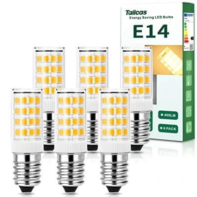 Imagen de Tailcas Bombilla LED E14 4W, Luz Cálida 3000K Equivalente 40W, Sin Parpadeo, AC 220 240V, para Frigorifico, Candelabro, No Regulable, pack de 6