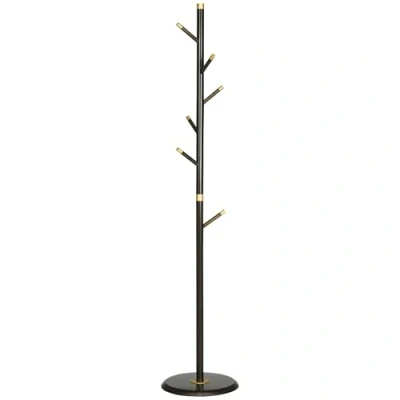 Imagen de HOMCOM perchero, perchero con 6 ganchos, para ropa, sombreros, pasillo, entrada, metal, nogal, 36 x 180 cm