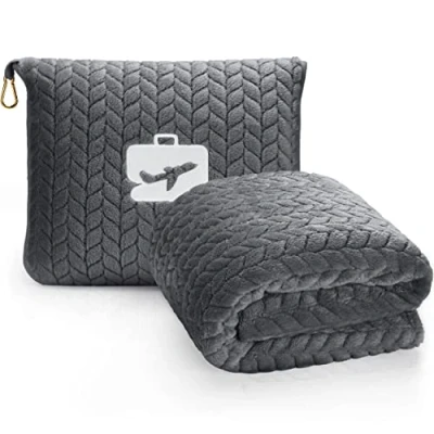 Imagen de EverSnug Almohada de Manta Viaje, Suave 2 en 1 avión con Funda Suave, Equipaje Mano y Clip para Mochila (Gris), tamaño King
