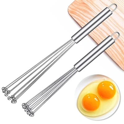 Imagen de Juego de 2 batidores bolas acero inoxidable, manuales, cocina para cocinar, mezclar, batir, batir (10 pulgadas y 12 pulgadas)