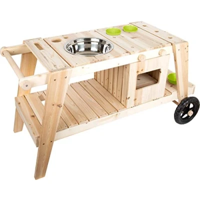 Imagen de Cocina para Barro, en Madera Maciza e Impermeable niños a Partir de 3, Exterior con Accesorios y Ruedas