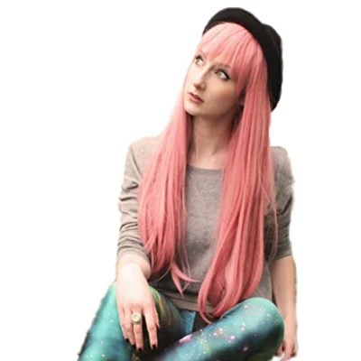 Imagen de Prettyland 75cm Peluca rosa FRANXX Zero Two lisa a larga melena con mayor flequillo recto para Teatro Halloween C732