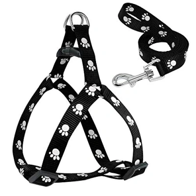 Imagen de Juego de arnés y correa nailon para perro, ajustable perros pequeños medianos, S/M/LM, negro, con