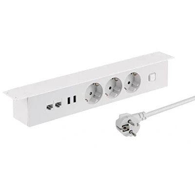 Imagen de maxtrack Enchufe de Mesa NV64L con 3 enchufes protección Contacto 2 Puertos USB y Conectores LAN, múltiple para el hogar, atornillable, botón encender Apagar, regleta