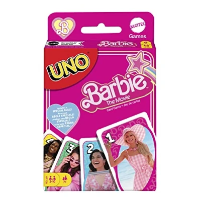 Imagen de Mattel Games UNO Barbie The Movie Juego de Cartas Familiar a Partir +7 años, Ilustraciones la pelicula (Mattel HPY59)