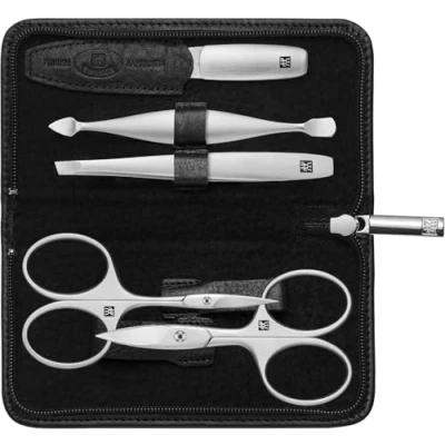 Imagen de ZWILLING Set de manicura (5 piezas, estuche piel yak, cremallera, con tijeras para uñas y cutículas), premium, negro