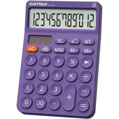 Imagen de CATIGA Calculadora de Escritorio 12 dígitos con Pantalla LCD Grande, botón Grande diseño Redondo, energía Solar y batería Dual, función estándar para Oficina, hogar, Escuela, SD 1292