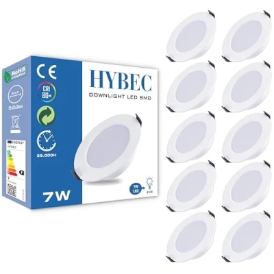 Imagen de HYBEC Downlight LED techo empotrable, 7W, Foco Interior techo, Driver incluido, Luz Fría 6500ºK* (Pack 10)