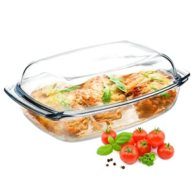 Imagen de KADAX Fuente de horno, Cacerola con Tapa, Cristal para asar, Lasaña, Mangos, Bandeja Cocina Vidrio, transparente Aptas Nevera y Congelador (rectangular, 4,1 L)