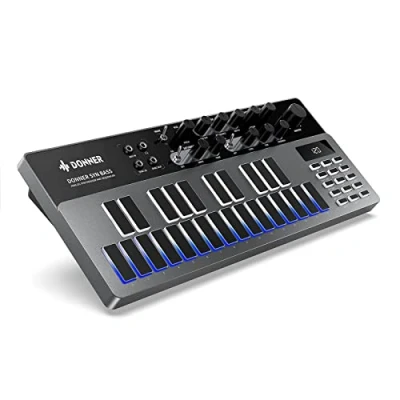 Imagen de Sintetizador de bajo analógico y secuenciador, Donner Essential B1 con interfaz usuario intuitiva, memoria 128 patrones, efectos saturación retardo, ideal para un sonido ácido clásico