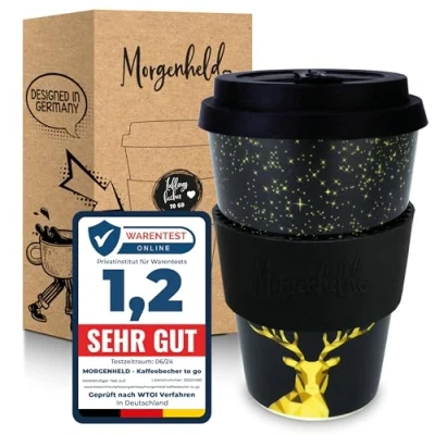 Imagen de Morgenheld Taza de Café Viaje Reutilizable, Deer, Porcelana Vaso con Tapa 380ml