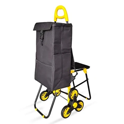 Imagen de VOUNOT Carro de la Compra 6 Ruedas Plegable con Asiento y Bolsa Térmica 35 L, para Subir Escaleras, Negro