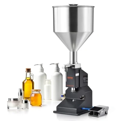 Imagen de VEVOR Máquina de Llenado Líquidos Pasta Neumática Llenadora Botellas Acero Inoxidable 5 50 ml con Pedal para Leche, Agua, Zumo, Aceite Esencial, Champú, Miel, Loción Cosmética