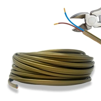 Imagen de HALOTEC 25 metros Cable electrico 2 hilos 2x0.75 H03VVH2 F Doble aislamiento PVC Instalación corriente Dorado Plano