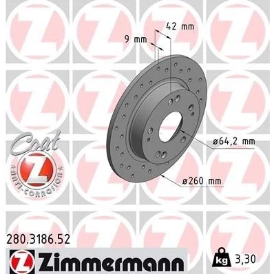 Imagen de ZIMMERMANN SPORT COAT Z 280.3186.52 Disco de freno 260 9 9/5 5 114 macizo, perforado revestido HONDA: CIVIC 8 Hatchback,