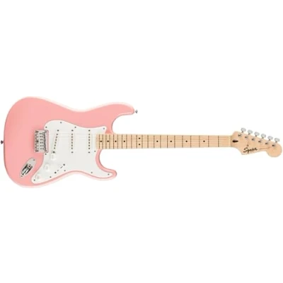 Imagen de Guitarra eléctrica FSR Squier Sonic® Stratocaster® HT, diapasón de arce, golpeador blanco, Shell Pink