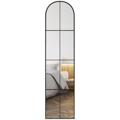 Imagen de HOMCOM Espejo de Cuerpo Entero Pared o Apoyado Ventana Arco Marco Metal para Dormitorio Recibidor Salón 40x160 cm Negro