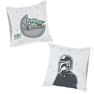 Imagen de Jay Franco Star Wars Mandalorian la Prime Plus Linda juego de fundas almohada reversibles para niños, 65 x cm, 100% algodón, 2
