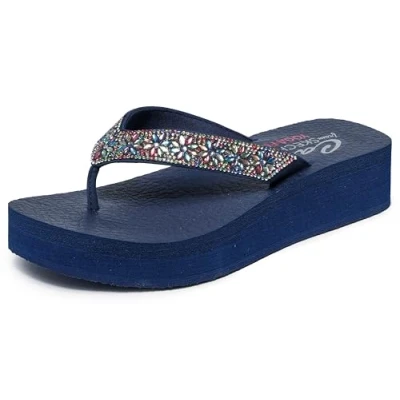Imagen de Skechers Cali, Sandalia Mujer,Azul Marino Mitobuck Multi Gem Stone Trim, 36 EU