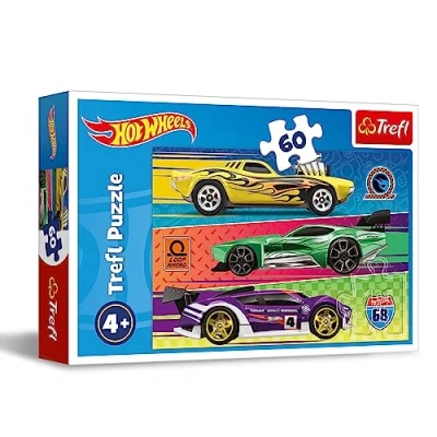 Imagen de Trefl Ruedas Calientes Hot Wheels, La Carrera 60 Piezas Puzle de Colores con los Coches Famosos, Entretenimiento Creativo, Juego para niños a Partir 4 años, Multicolor (17389)