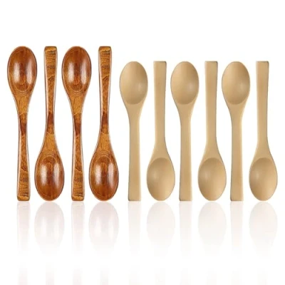 Imagen de 10 Cucharas Redondas De Madera, Cuchara Miel Cucharadita Para Hornear, Café, Arroz Mango Largo, Sopa Pequeña, Especias