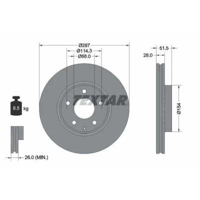 Imagen de TEXTAR 92295003 Disco de freno 297 28 05/06 114,3 ventilación externa revestido sin cojinete rueda, perno sujeción buje rueda