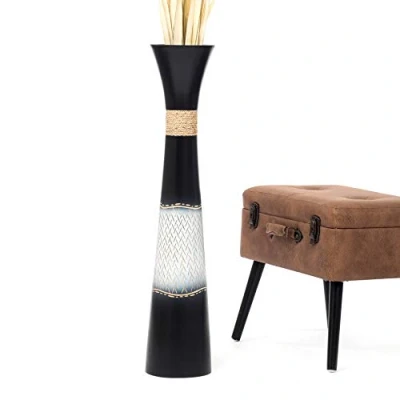 Imagen de Leewadee Jarrón Grande De Suelo Alto Madera Mango para Ramas Decorativas, 90 cm, Negro Blanco
